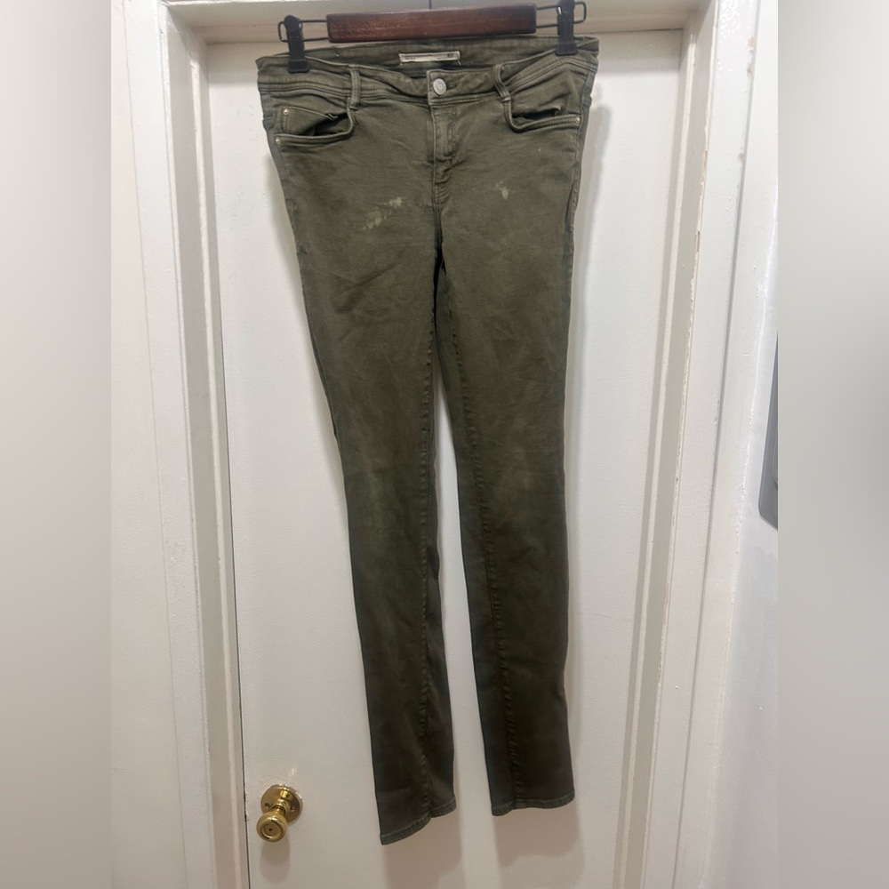 Zara Trafaluc Denim Womens Jeans Size 6 Green Slim Skinny Low Rise Trashed Y2K